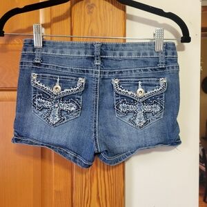 Girls Revolution By Revolt Embroidered Cross Embellished Blue Denim Shorts 12